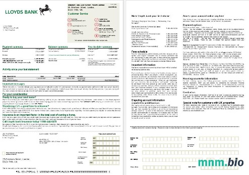 Zjednoczone Królestwo Lloyds Bank wyciąg z kredytu hipotecznego w formatach Word i PDF, 2 strony